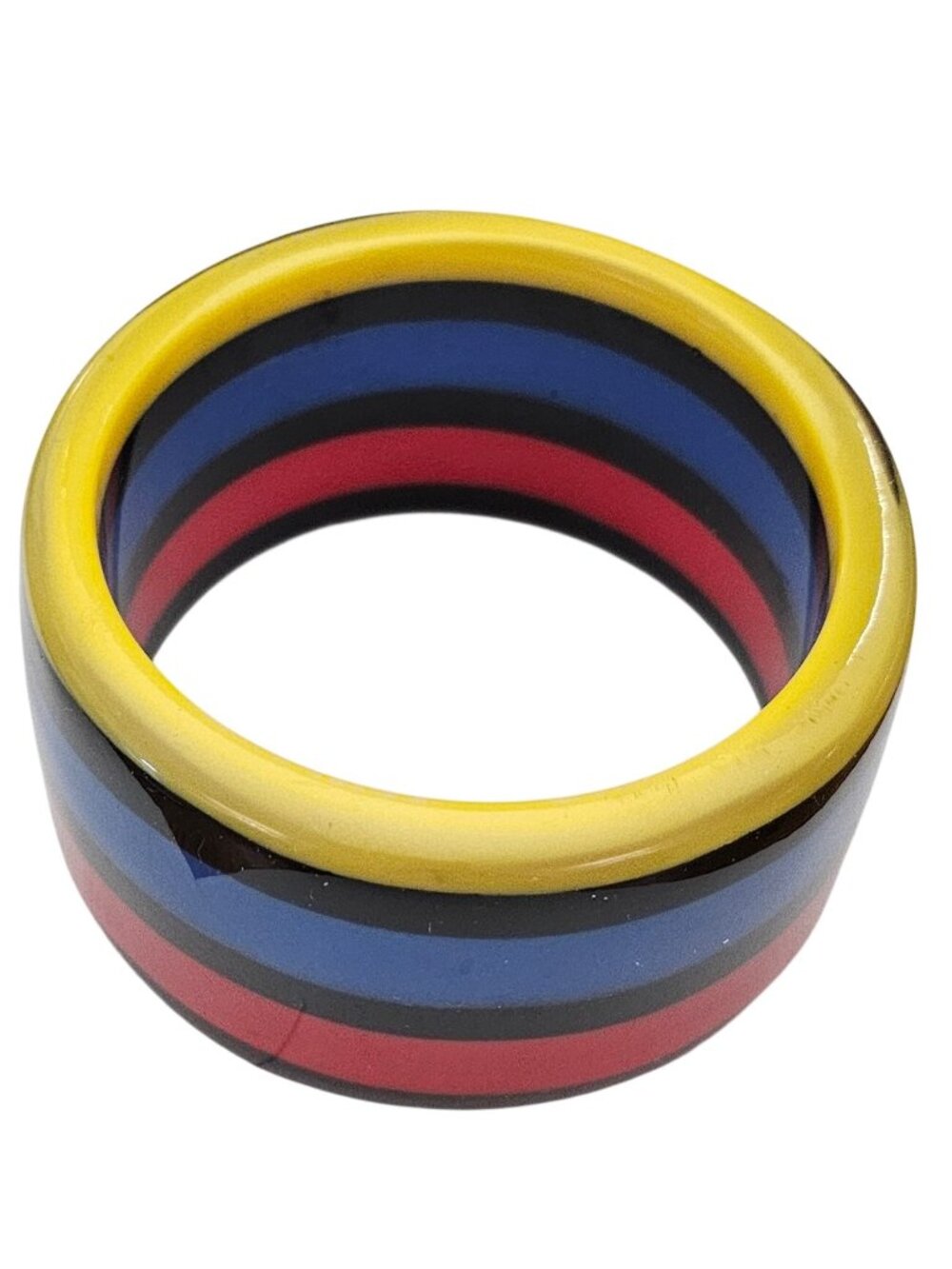 Red Blue Yellow Striped Lucite Bangle Vintage Bracelet J959